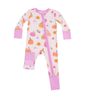 Angel Dear Angel Dear Zipper Romper - Autumn Pumpkins Pink