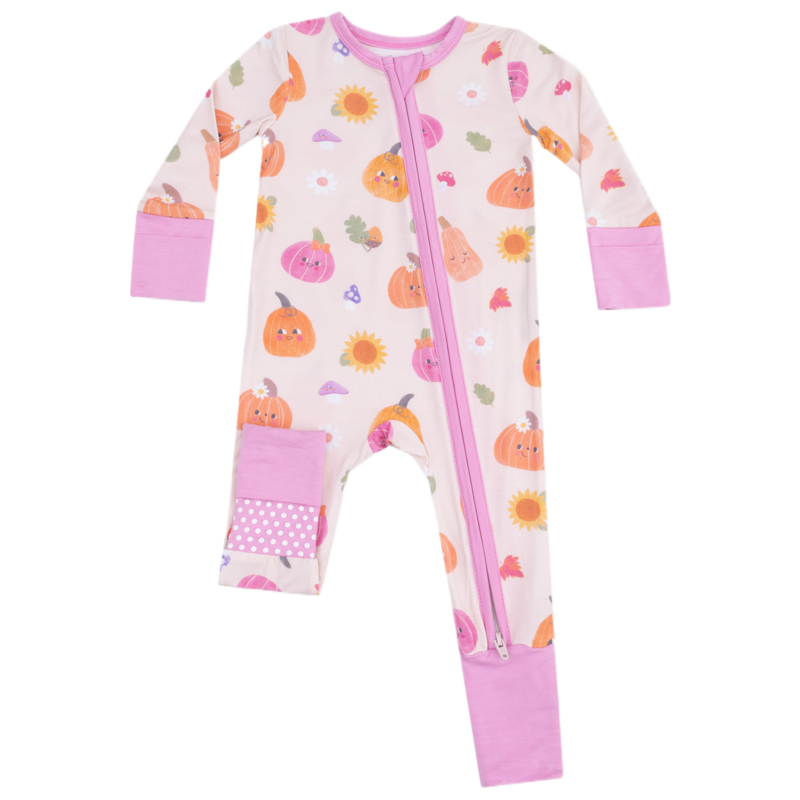 Angel Dear Angel Dear Zipper Romper - Autumn Pumpkins Pink