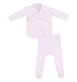 Angel Dear Angel Dear Kimono Footed Set - Pink Multi Stripe