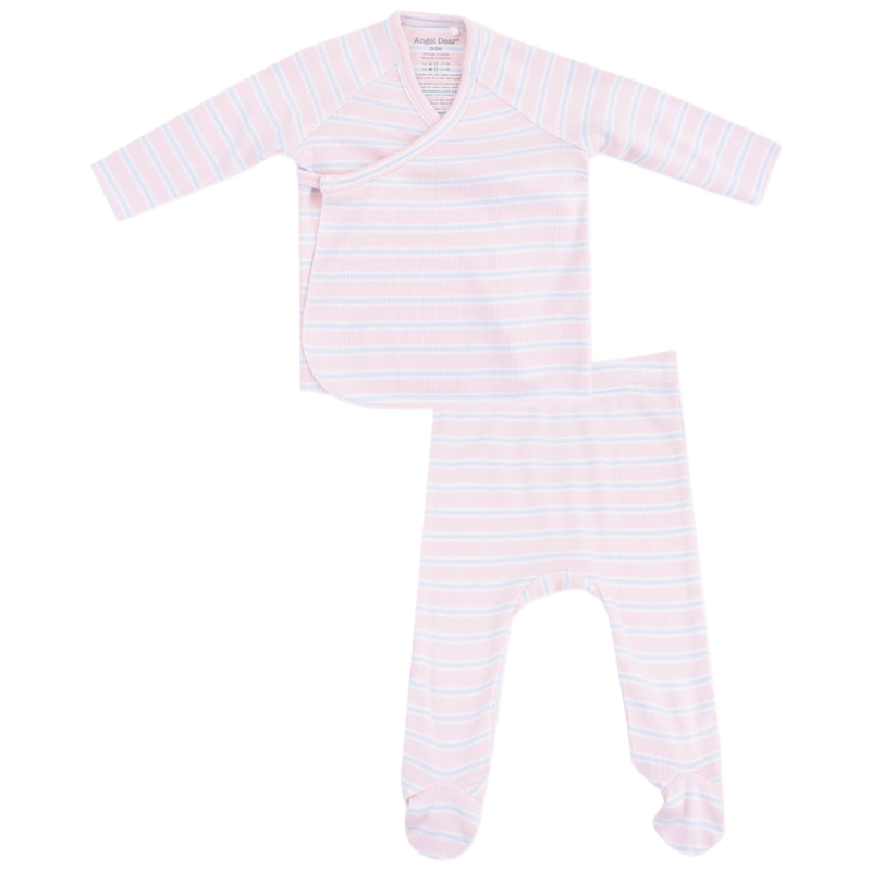 Angel Dear Angel Dear Kimono Footed Set - Pink Multi Stripe