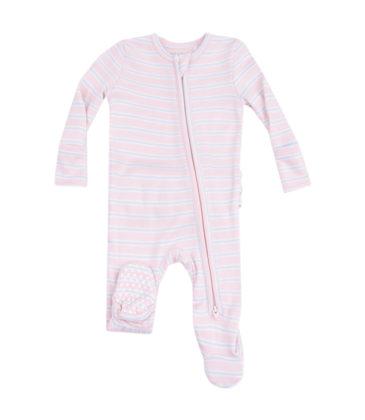 Angel Dear Angel Dear Ruffle Zipper Footie - Pink Multi Stripe