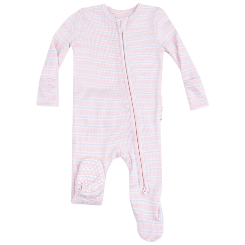 Angel Dear Angel Dear Ruffle Zipper Footie - Pink Multi Stripe