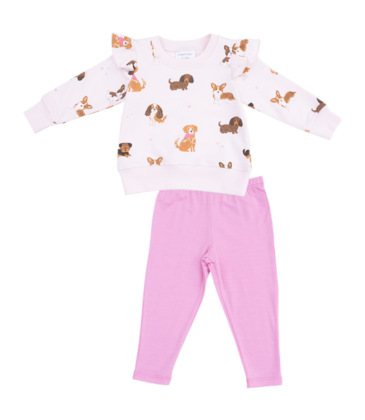 Angel Dear Angel Dear French Terry Ruffle Sweatshirt & Legging Set - Best Friend Dogs
