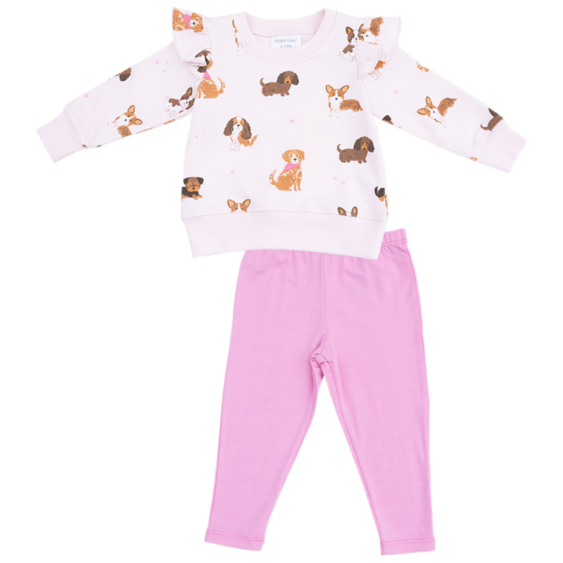 Angel Dear Angel Dear French Terry Ruffle Sweatshirt & Legging Set - Best Friend Dogs