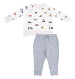 Angel Dear Angel Dear French Terry Sweatshirt & Jogger Set - Construction Vehicles