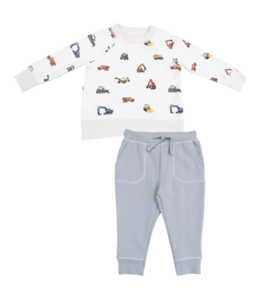 Angel Dear Angel Dear French Terry Sweatshirt & Jogger Set - Construction Vehicles