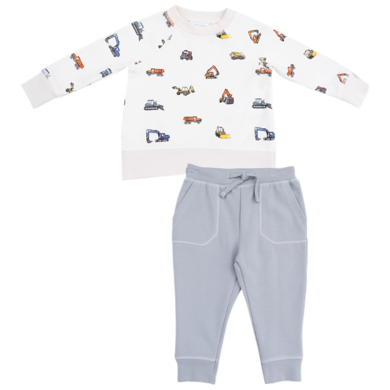 Angel Dear Angel Dear French Terry Sweatshirt & Jogger Set - Construction Vehicles
