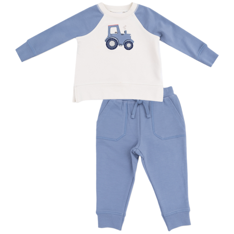 Angel Dear Angel Dear French Terry Sweatshirt & Jogger Set - Mini Tractors