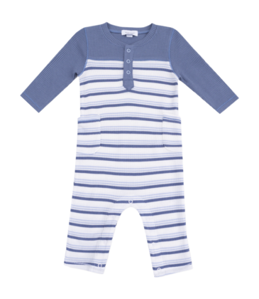 Angel Dear Angel Dear Contrast Sleeve Romper - Vintage Stripe Blue