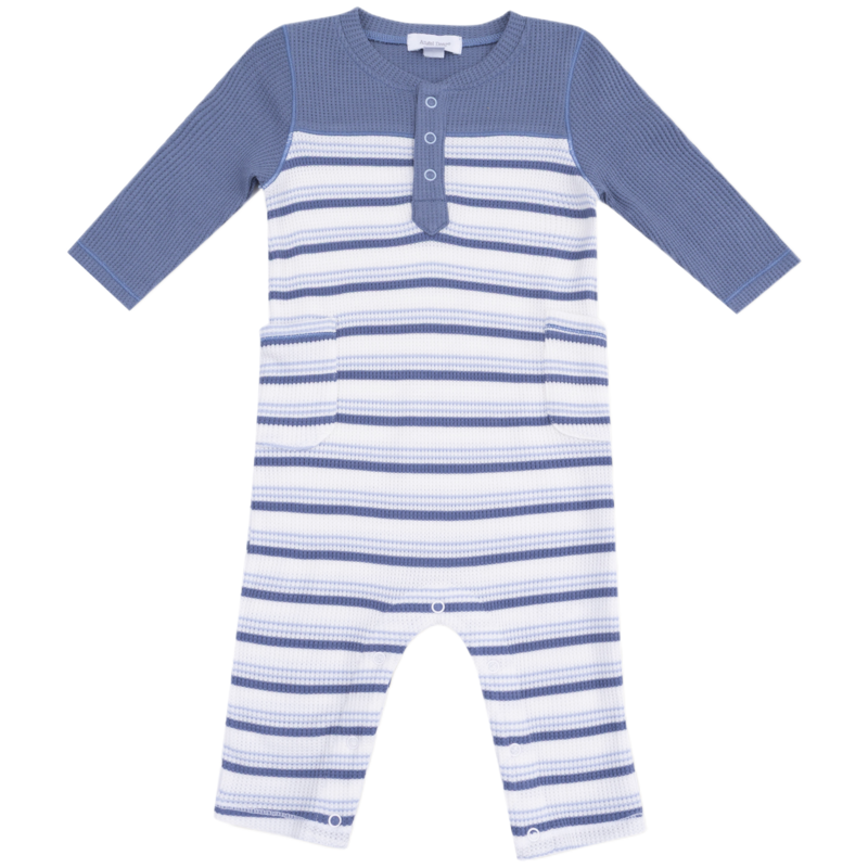 Angel Dear Angel Dear Contrast Sleeve Romper - Vintage Stripe Blue