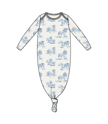 Angel Dear Angel Dear Knotted Gown - Farm Toile Blue