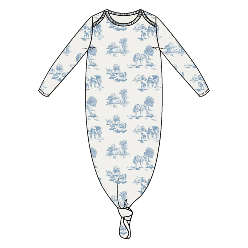 Angel Dear Angel Dear Knotted Gown - Farm Toile Blue