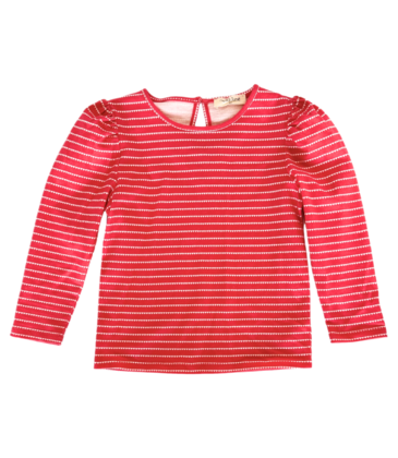 Nella June Nella June LS Puff Sleeve Tee - Red & White Heart Stripe