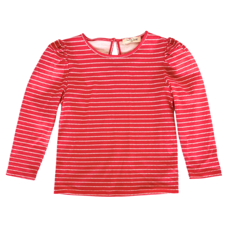 Nella June Nella June LS Puff Sleeve Tee - Red & White Heart Stripe