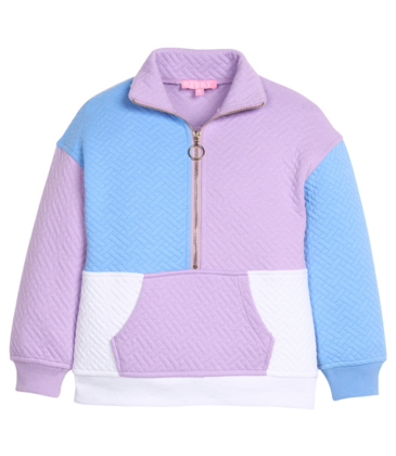 Bisby Bisby Lavender & Blue Quilted Trellis Color Block Pullover