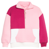 Bisby Bisby Pink & Cranberry Quilted Trellis Color Block Pullover