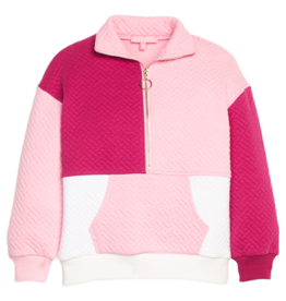 Bisby Bisby Pink & Cranberry Quilted Trellis Color Block Pullover