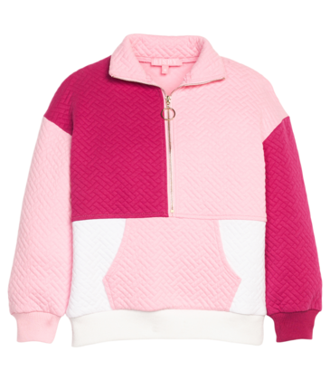 Bisby Bisby Pink & Cranberry Quilted Trellis Color Block Pullover