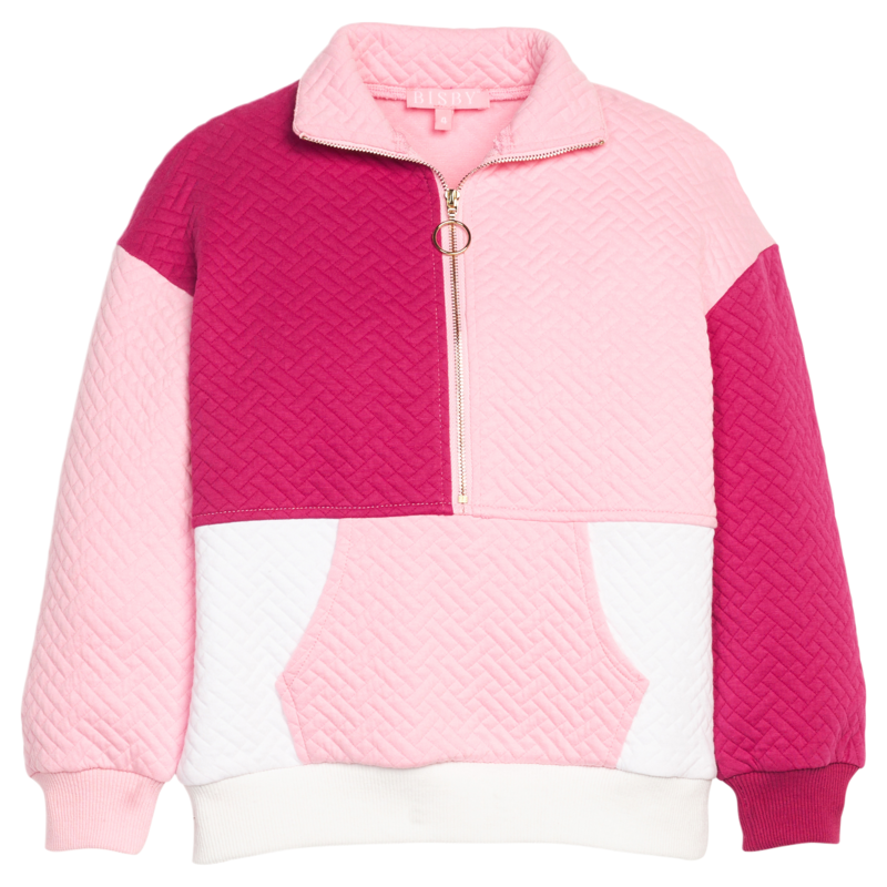Bisby Bisby Pink & Cranberry Quilted Trellis Color Block Pullover