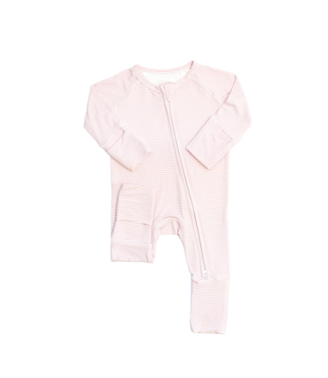 The Uptown Baby The Uptown Baby Pink Mini Stripes Zipper Romper