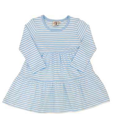 Luigi Luigi Sky Blue Stripe Tiered Dress