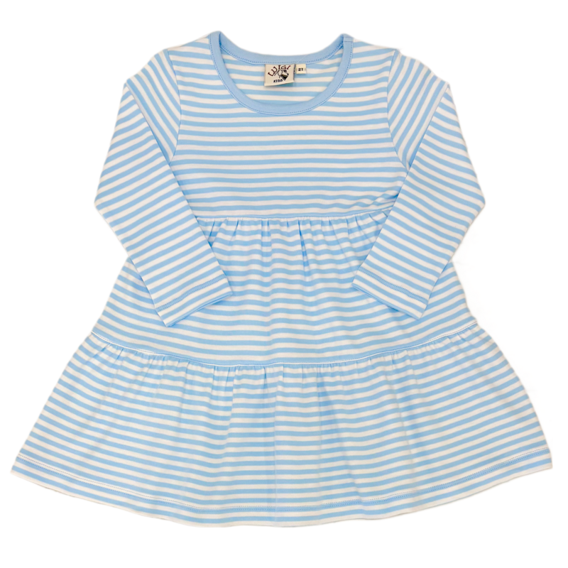 Luigi Luigi Sky Blue Stripe Tiered Dress