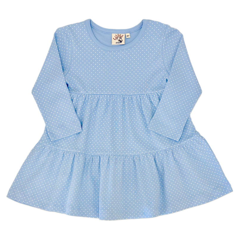 Luigi Luigi Sky Blue Polka Dot Tiered Dress