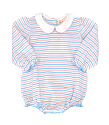 Luigi Luigi Blue/White/Pink Stripe Ruffle Bubble