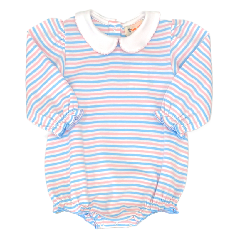 Luigi Luigi Blue/White/Pink Stripe Ruffle Bubble