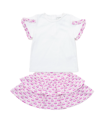 Lila + Hayes Lila + Hayes Winnie Skirt Set - Birthday Cake Pink