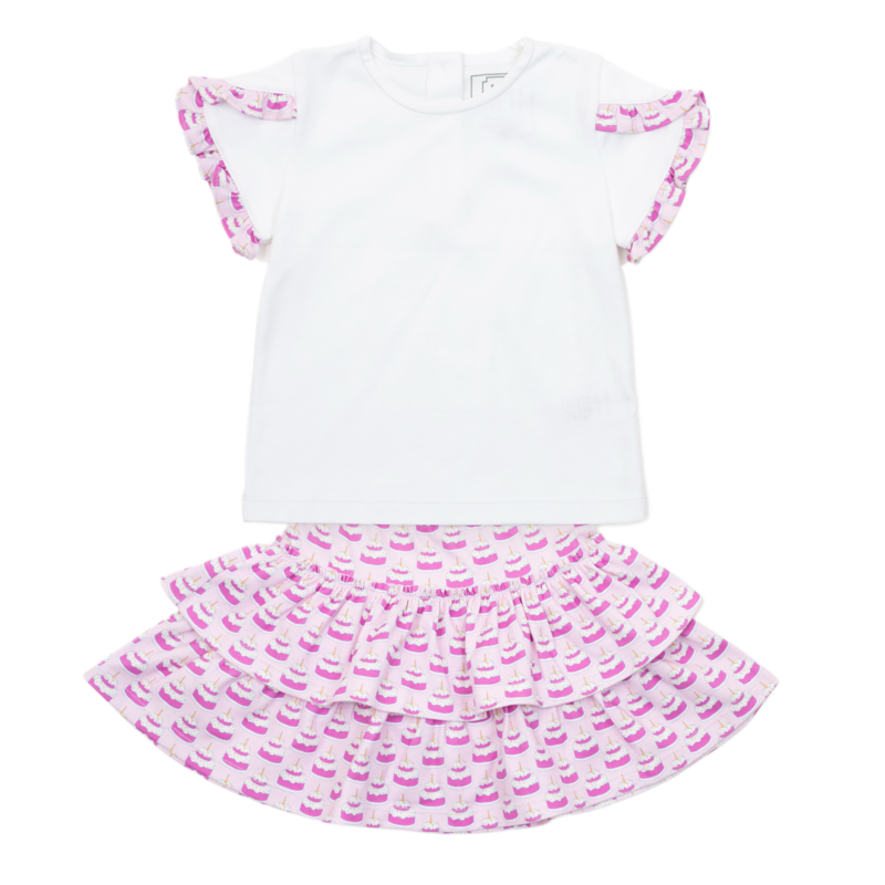Lila + Hayes Lila + Hayes Winnie Skirt Set - Birthday Cake Pink