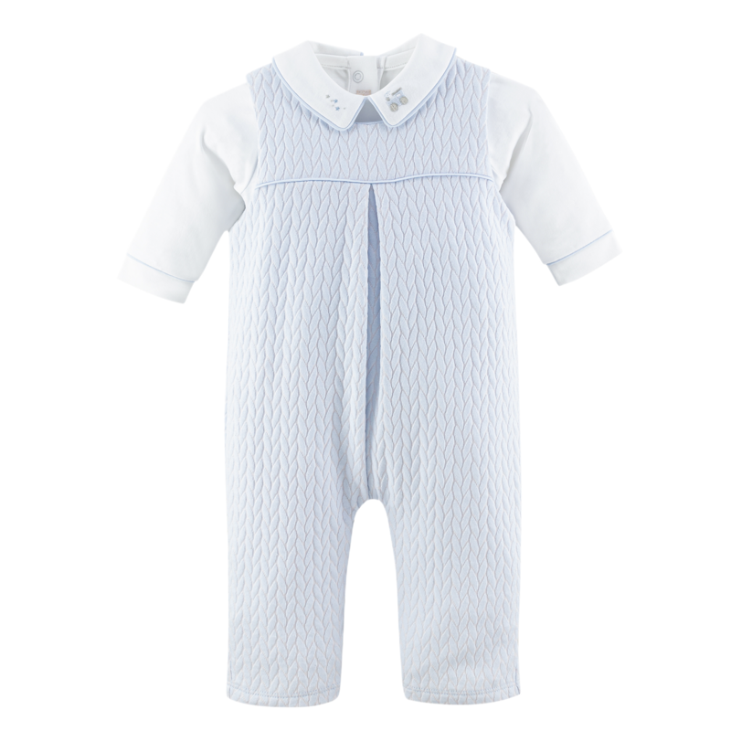 Baby Club Chic Baby Club Chic Blue Braided Collar Overall Set