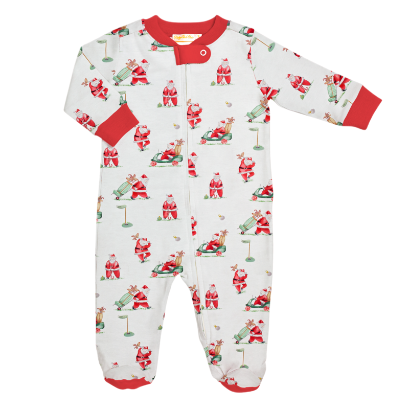 Baby Club Chic Baby Club Chic Santa's Golf Zipper Footie