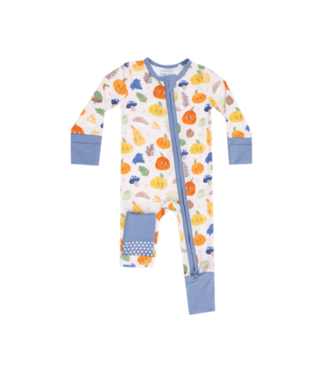 Angel Dear Angel Dear Zipper Romper - Autumn Pumpkins Blue