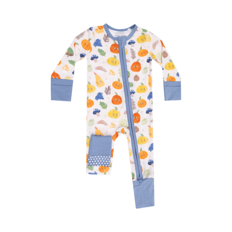 Angel Dear Angel Dear Zipper Romper - Autumn Pumpkins Blue
