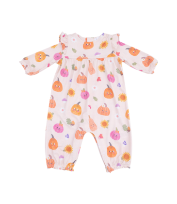 Angel Dear Angel Dear Ruffle Sleeve Romper - Autumn Pumpkins Pink