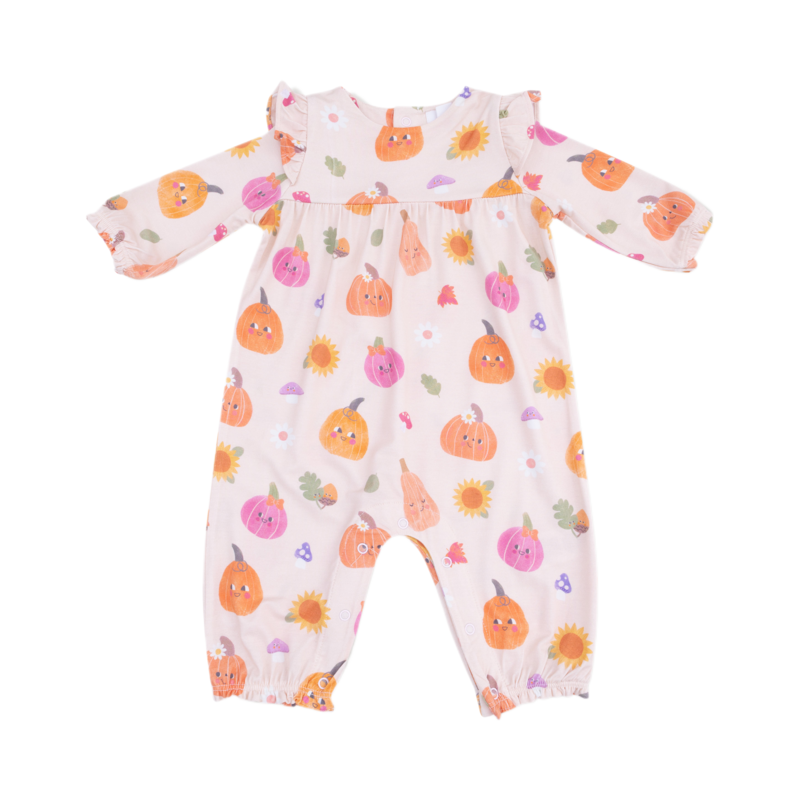 Angel Dear Angel Dear Ruffle Sleeve Romper - Autumn Pumpkins Pink