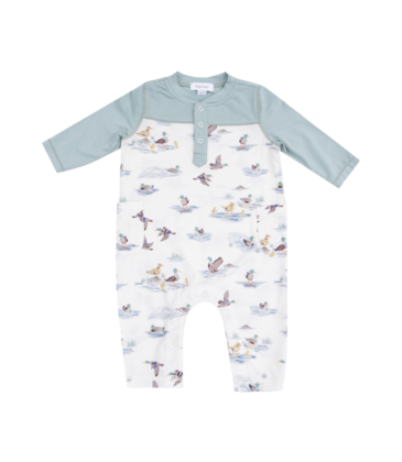 Angel Dear Angel Dear Contrast Sleeve Romper - Migrating Mallards
