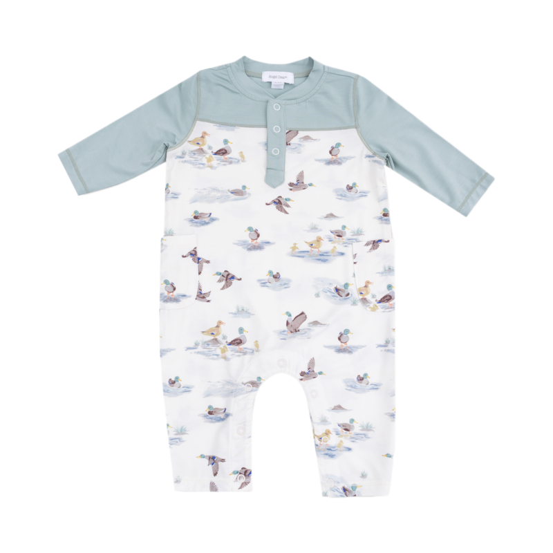 Angel Dear Angel Dear Contrast Sleeve Romper - Migrating Mallards