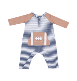 Angel Dear Angel Dear Jersey Raglan Henley Romper - Stripes w/ Football