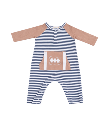 Angel Dear Angel Dear Jersey Raglan Henley Romper - Stripes w/ Football