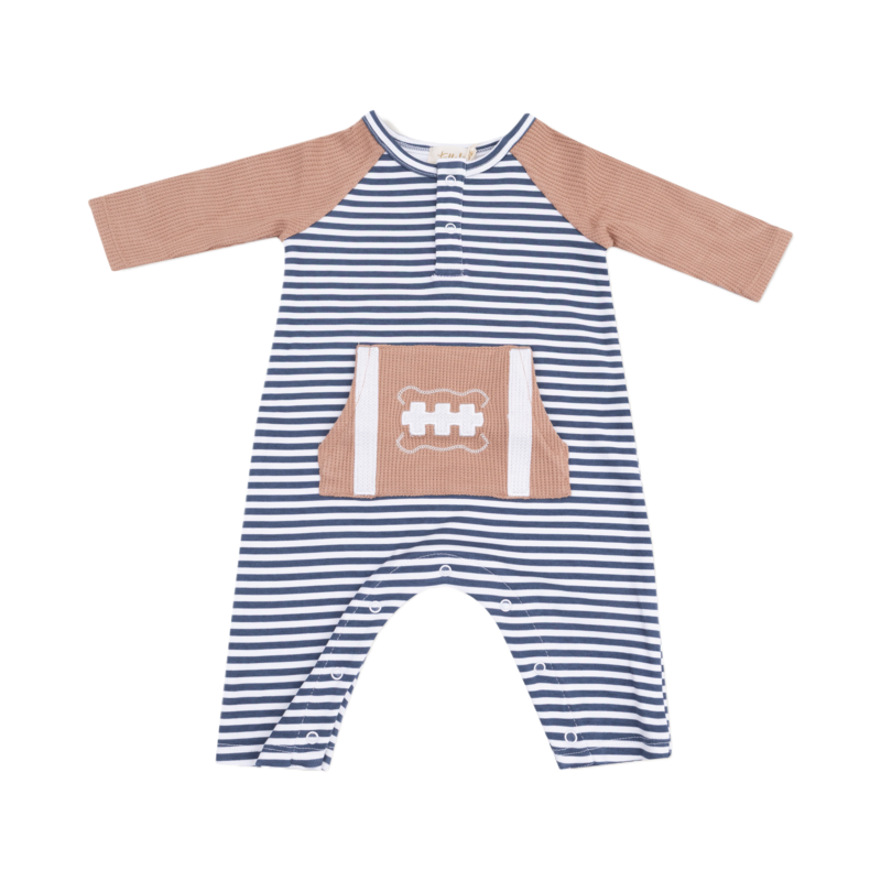 Angel Dear Angel Dear Jersey Raglan Henley Romper - Stripes w/ Football