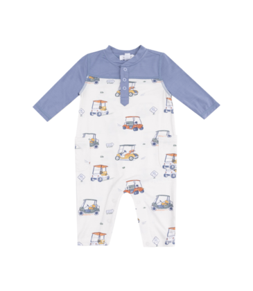 Angel Dear Angel Dear Contrast Sleeve Romper - Zooming Golf Carts