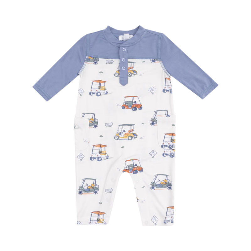 Angel Dear Angel Dear Contrast Sleeve Romper - Zooming Golf Carts