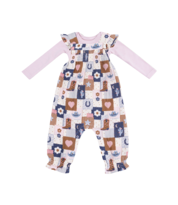 Angel Dear Angel Dear Smocked Overall & Bodysuit Set - Patchwork Cowgirl