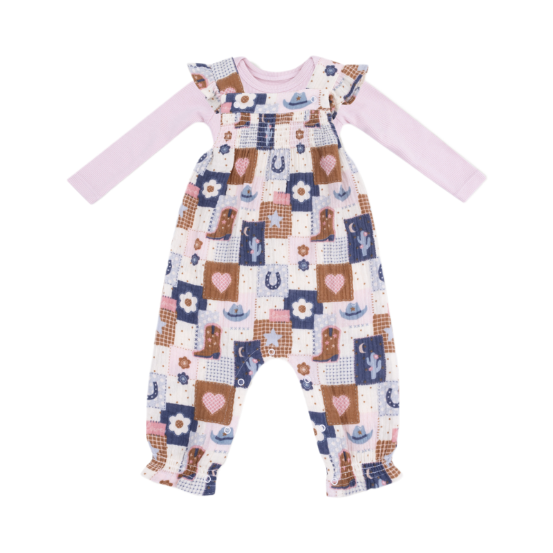 Angel Dear Angel Dear Smocked Overall & Bodysuit Set - Patchwork Cowgirl