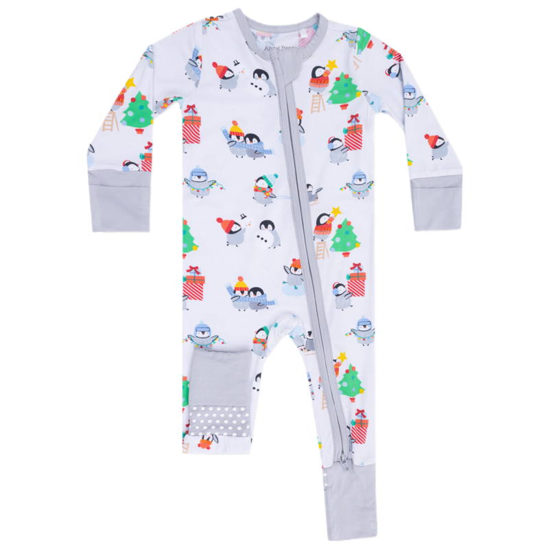 Angel Dear Angel Dear Zipper Romper - Holiday Penguins