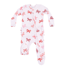 Angel Dear Angel Dear Ruffle Zipper Footie - Candy Cane Bows