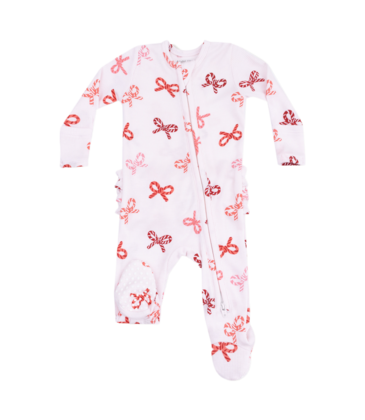 Angel Dear Angel Dear Ruffle Zipper Footie - Candy Cane Bows
