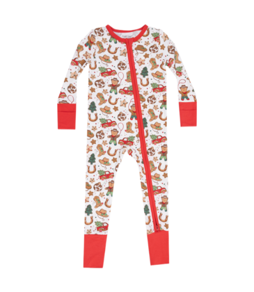 Angel Dear Angel Dear Zipper Romper - Cowboy Christmas